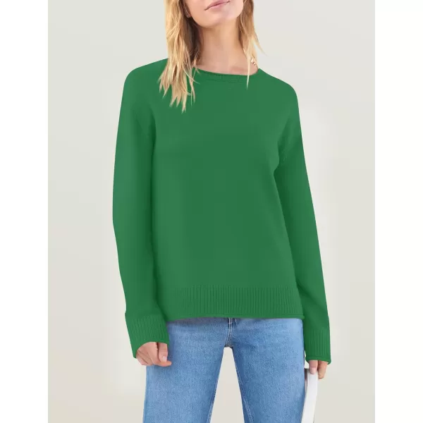 imageZESICA Womens 2024 Fall Long Sleeve Crew Neck Soft Knit Side Slit Comfy Loose Pullover Sweater Jumper TopsGreen