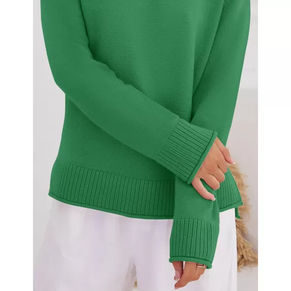 imageZESICA Womens 2024 Fall Long Sleeve Crew Neck Soft Knit Side Slit Comfy Loose Pullover Sweater Jumper TopsGreen