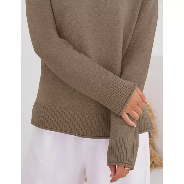 imageZESICA Womens 2024 Fall Long Sleeve Crew Neck Soft Knit Side Slit Comfy Loose Pullover Sweater Jumper TopsMocha