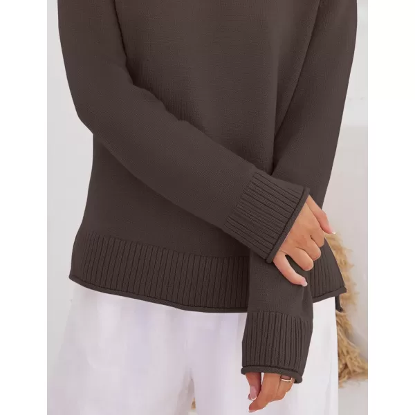 imageZESICA Womens 2024 Fall Long Sleeve Crew Neck Soft Knit Side Slit Comfy Loose Pullover Sweater Jumper TopsNutmeg