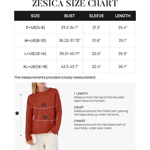 imageZESICA Womens 2024 Fall Long Sleeve Crew Neck Soft Knit Side Slit Comfy Loose Pullover Sweater Jumper TopsOrangered