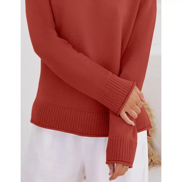 imageZESICA Womens 2024 Fall Long Sleeve Crew Neck Soft Knit Side Slit Comfy Loose Pullover Sweater Jumper TopsOrangered
