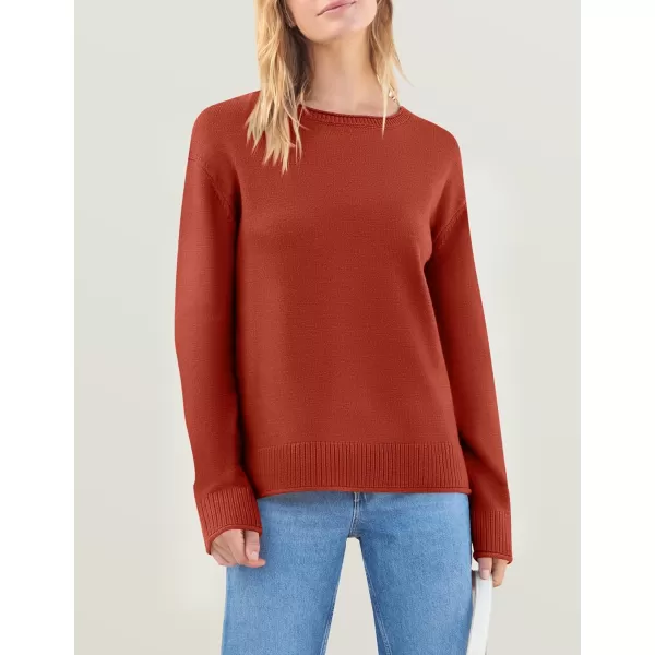 imageZESICA Womens 2024 Fall Long Sleeve Crew Neck Soft Knit Side Slit Comfy Loose Pullover Sweater Jumper TopsOrangered