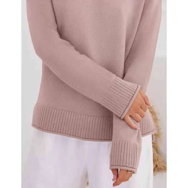 imageZESICA Womens 2024 Fall Long Sleeve Crew Neck Soft Knit Side Slit Comfy Loose Pullover Sweater Jumper TopsPink