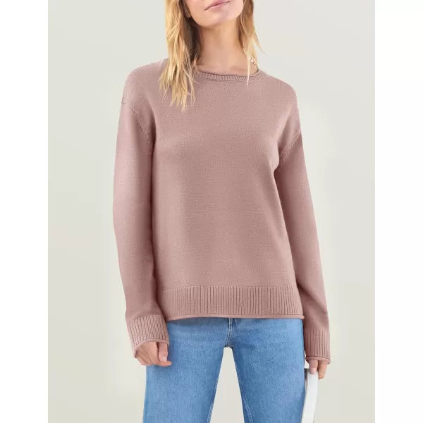 imageZESICA Womens 2024 Fall Long Sleeve Crew Neck Soft Knit Side Slit Comfy Loose Pullover Sweater Jumper TopsPink