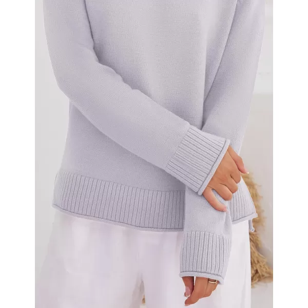 imageZESICA Womens 2024 Fall Long Sleeve Crew Neck Soft Knit Side Slit Comfy Loose Pullover Sweater Jumper TopsPurple