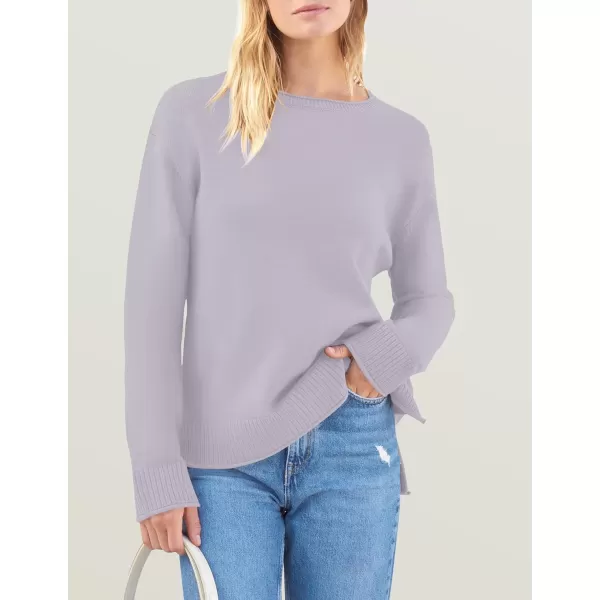 imageZESICA Womens 2024 Fall Long Sleeve Crew Neck Soft Knit Side Slit Comfy Loose Pullover Sweater Jumper TopsPurple