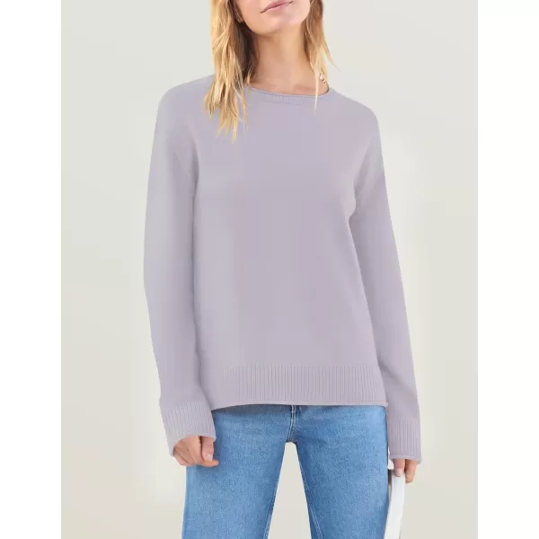 imageZESICA Womens 2024 Fall Long Sleeve Crew Neck Soft Knit Side Slit Comfy Loose Pullover Sweater Jumper TopsPurple