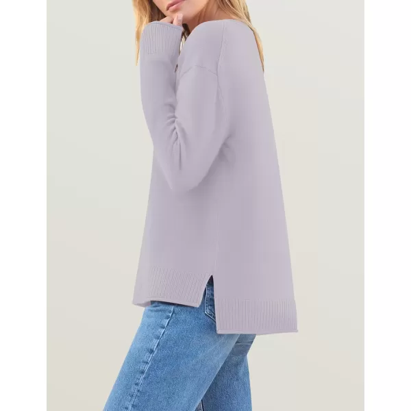 imageZESICA Womens 2024 Fall Long Sleeve Crew Neck Soft Knit Side Slit Comfy Loose Pullover Sweater Jumper TopsPurple