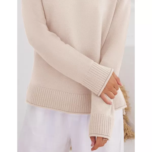 imageZESICA Womens 2024 Fall Long Sleeve Crew Neck Soft Knit Side Slit Comfy Loose Pullover Sweater Jumper TopsSand
