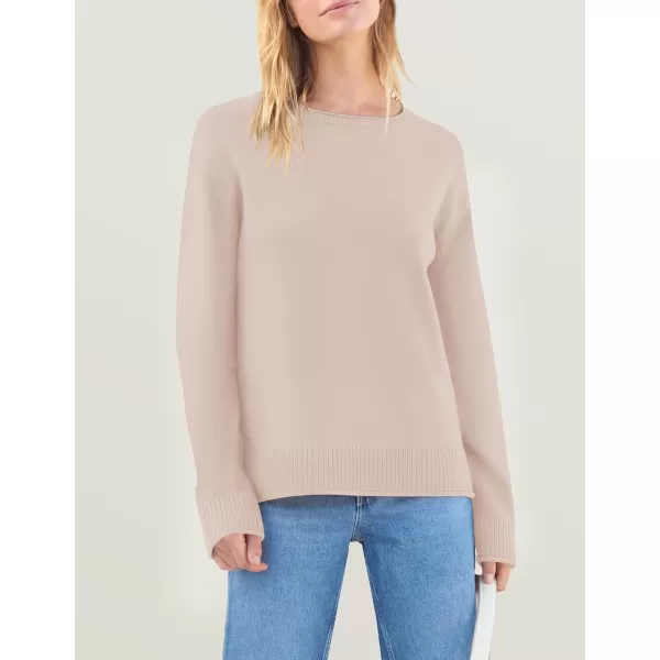 imageZESICA Womens 2024 Fall Long Sleeve Crew Neck Soft Knit Side Slit Comfy Loose Pullover Sweater Jumper TopsSand