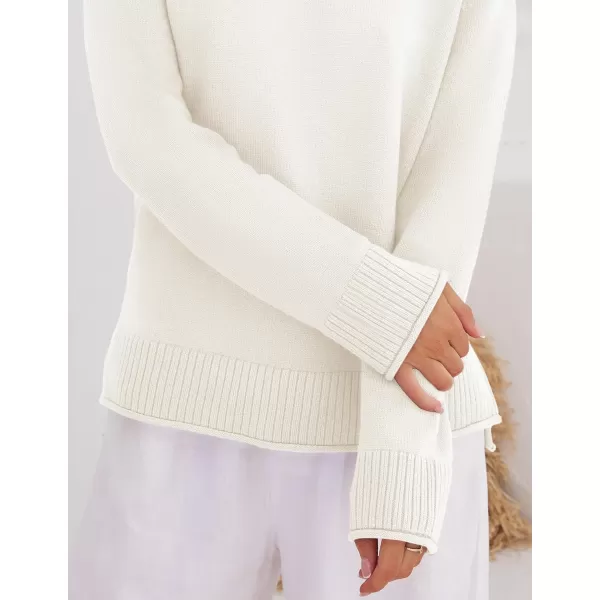 imageZESICA Womens 2024 Fall Long Sleeve Crew Neck Soft Knit Side Slit Comfy Loose Pullover Sweater Jumper TopsWhite