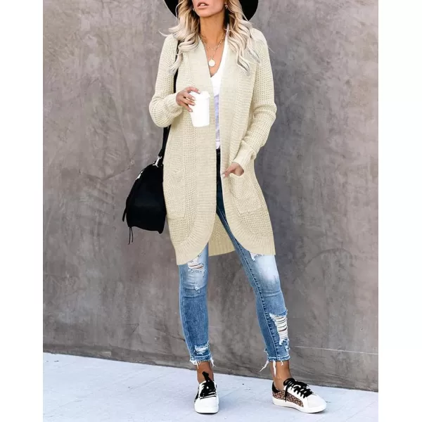 imageZESICA Womens 2024 Fall Long Sleeve Open Front Cardigans Casual Lightweight Soft Chunky Knit Draped Sweaters OuterwearsApricot