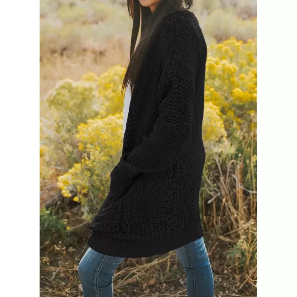 imageZESICA Womens 2024 Fall Long Sleeve Open Front Cardigans Casual Lightweight Soft Chunky Knit Draped Sweaters OuterwearsBlack