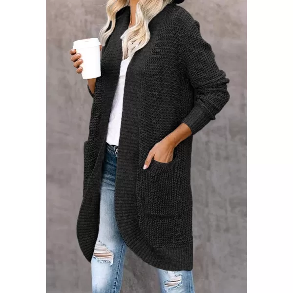 imageZESICA Womens 2024 Fall Long Sleeve Open Front Cardigans Casual Lightweight Soft Chunky Knit Draped Sweaters OuterwearsBlack