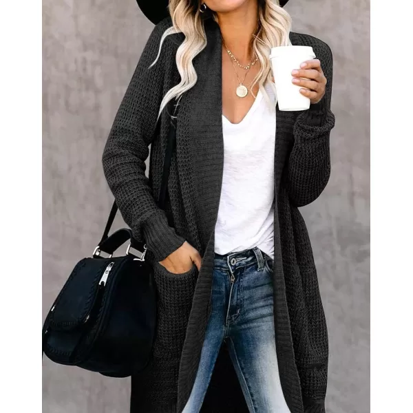imageZESICA Womens 2024 Fall Long Sleeve Open Front Cardigans Casual Lightweight Soft Chunky Knit Draped Sweaters OuterwearsBlack