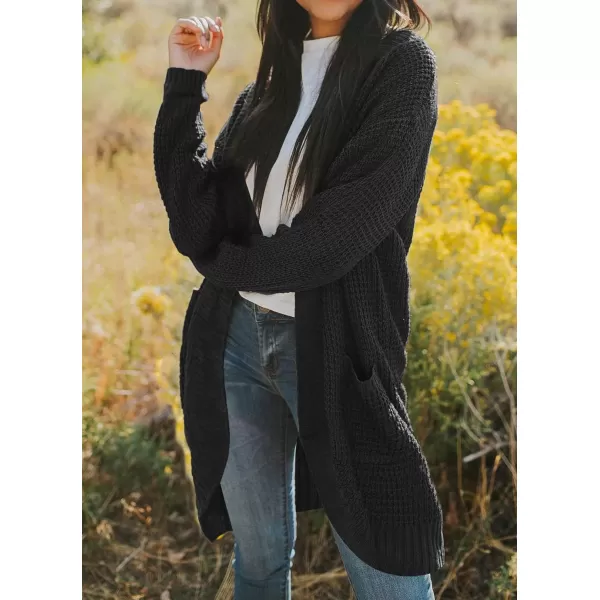 imageZESICA Womens 2024 Fall Long Sleeve Open Front Cardigans Casual Lightweight Soft Chunky Knit Draped Sweaters OuterwearsBlack