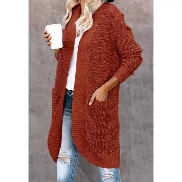 imageZESICA Womens 2024 Fall Long Sleeve Open Front Cardigans Casual Lightweight Soft Chunky Knit Draped Sweaters OuterwearsBrickred