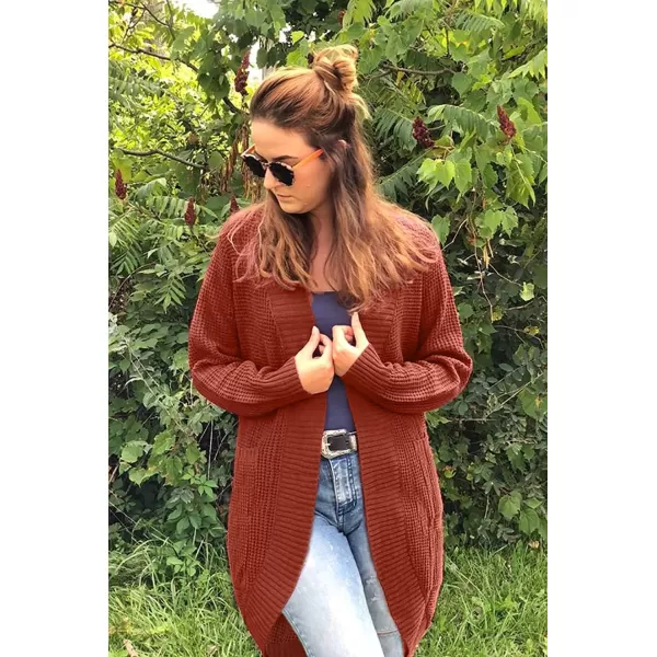 imageZESICA Womens 2024 Fall Long Sleeve Open Front Cardigans Casual Lightweight Soft Chunky Knit Draped Sweaters OuterwearsBrickred
