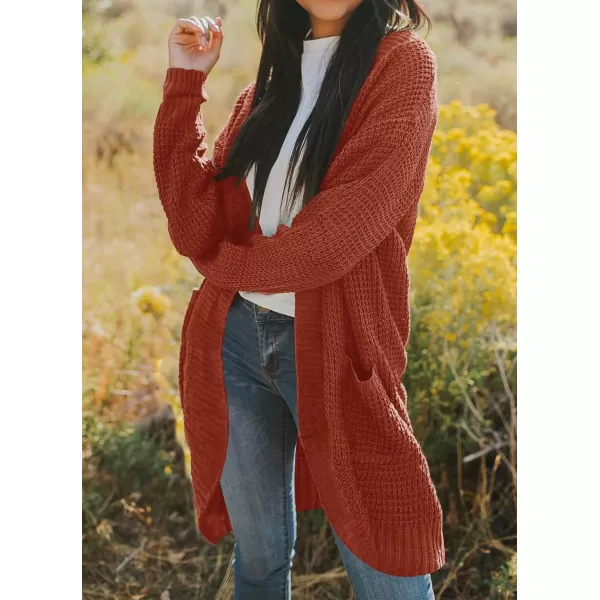 imageZESICA Womens 2024 Fall Long Sleeve Open Front Cardigans Casual Lightweight Soft Chunky Knit Draped Sweaters OuterwearsBrickred
