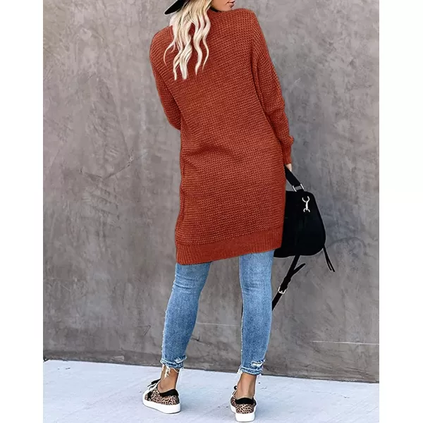 imageZESICA Womens 2024 Fall Long Sleeve Open Front Cardigans Casual Lightweight Soft Chunky Knit Draped Sweaters OuterwearsBrickred