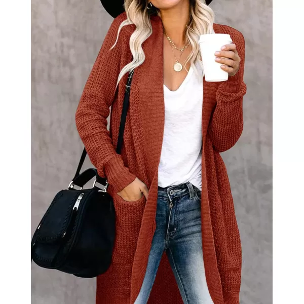 imageZESICA Womens 2024 Fall Long Sleeve Open Front Cardigans Casual Lightweight Soft Chunky Knit Draped Sweaters OuterwearsBrickred
