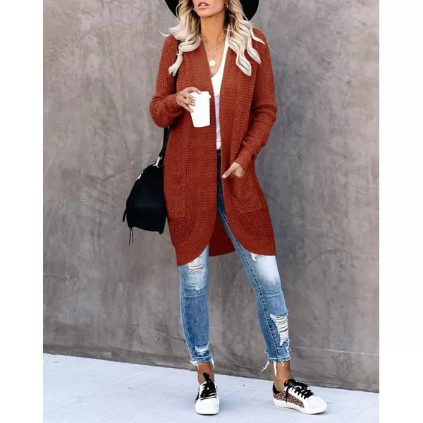 imageZESICA Womens 2024 Fall Long Sleeve Open Front Cardigans Casual Lightweight Soft Chunky Knit Draped Sweaters OuterwearsBrickred