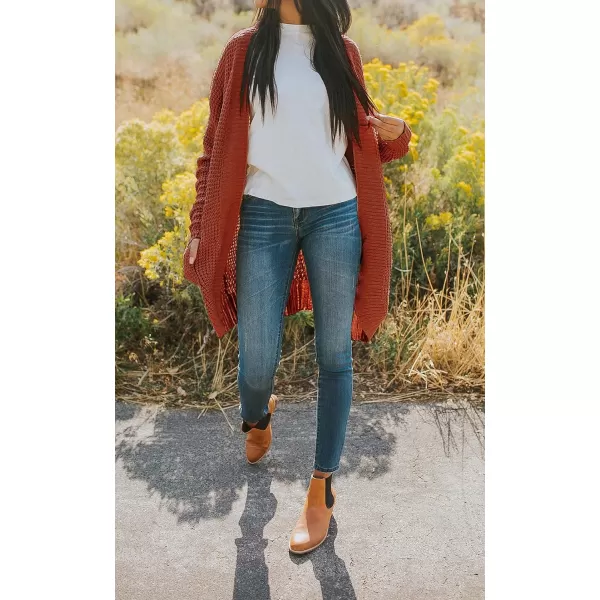 imageZESICA Womens 2024 Fall Long Sleeve Open Front Cardigans Casual Lightweight Soft Chunky Knit Draped Sweaters OuterwearsBrickred