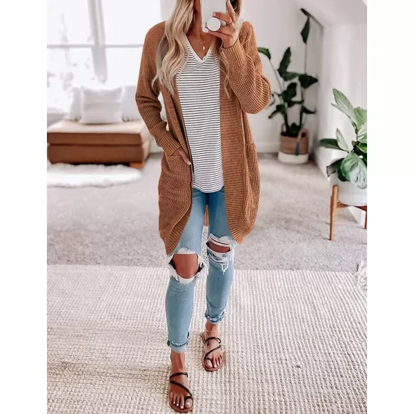 imageZESICA Womens 2024 Fall Long Sleeve Open Front Cardigans Casual Lightweight Soft Chunky Knit Draped Sweaters OuterwearsBrown
