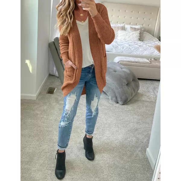 imageZESICA Womens 2024 Fall Long Sleeve Open Front Cardigans Casual Lightweight Soft Chunky Knit Draped Sweaters OuterwearsBrown