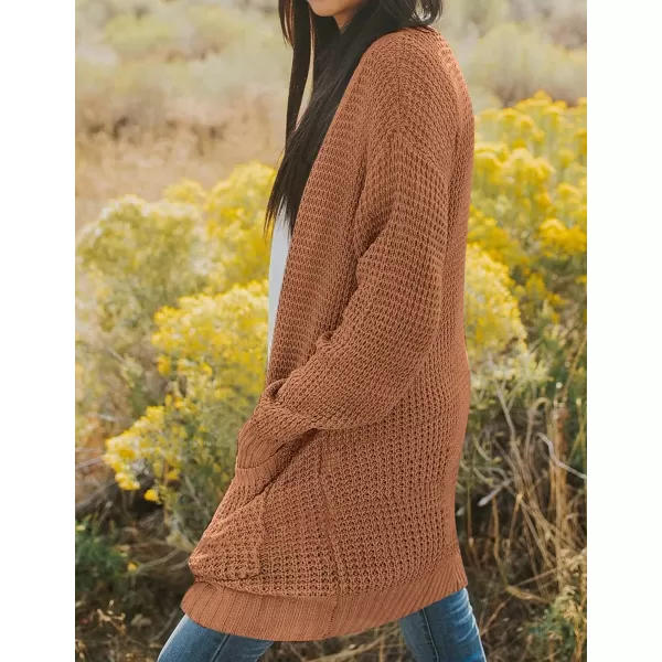 imageZESICA Womens 2024 Fall Long Sleeve Open Front Cardigans Casual Lightweight Soft Chunky Knit Draped Sweaters OuterwearsBrown