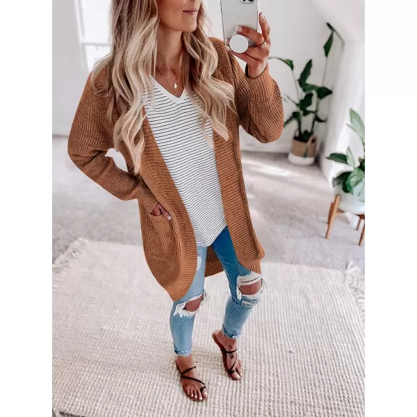 imageZESICA Womens 2024 Fall Long Sleeve Open Front Cardigans Casual Lightweight Soft Chunky Knit Draped Sweaters OuterwearsBrown