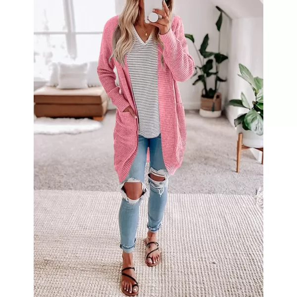 imageZESICA Womens 2024 Fall Long Sleeve Open Front Cardigans Casual Lightweight Soft Chunky Knit Draped Sweaters OuterwearsDarkpink