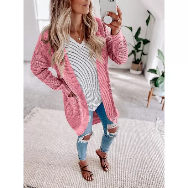 imageZESICA Womens 2024 Fall Long Sleeve Open Front Cardigans Casual Lightweight Soft Chunky Knit Draped Sweaters OuterwearsDarkpink