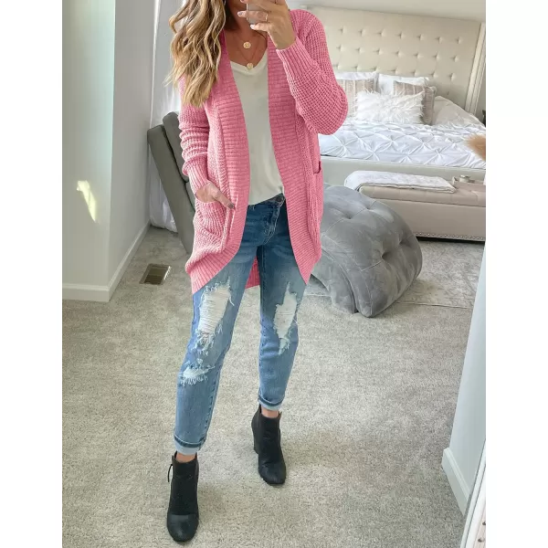 imageZESICA Womens 2024 Fall Long Sleeve Open Front Cardigans Casual Lightweight Soft Chunky Knit Draped Sweaters OuterwearsDarkpink