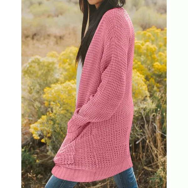 imageZESICA Womens 2024 Fall Long Sleeve Open Front Cardigans Casual Lightweight Soft Chunky Knit Draped Sweaters OuterwearsDarkpink