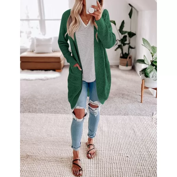 imageZESICA Womens 2024 Fall Long Sleeve Open Front Cardigans Casual Lightweight Soft Chunky Knit Draped Sweaters OuterwearsForestgreen