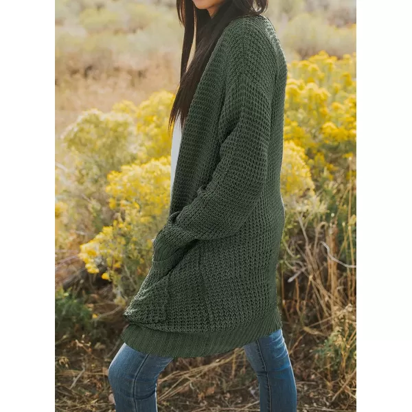 imageZESICA Womens 2024 Fall Long Sleeve Open Front Cardigans Casual Lightweight Soft Chunky Knit Draped Sweaters OuterwearsGreen