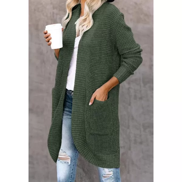 imageZESICA Womens 2024 Fall Long Sleeve Open Front Cardigans Casual Lightweight Soft Chunky Knit Draped Sweaters OuterwearsGreen
