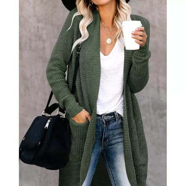 imageZESICA Womens 2024 Fall Long Sleeve Open Front Cardigans Casual Lightweight Soft Chunky Knit Draped Sweaters OuterwearsGreen