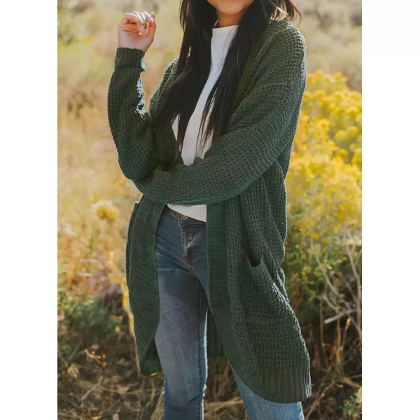 imageZESICA Womens 2024 Fall Long Sleeve Open Front Cardigans Casual Lightweight Soft Chunky Knit Draped Sweaters OuterwearsGreen