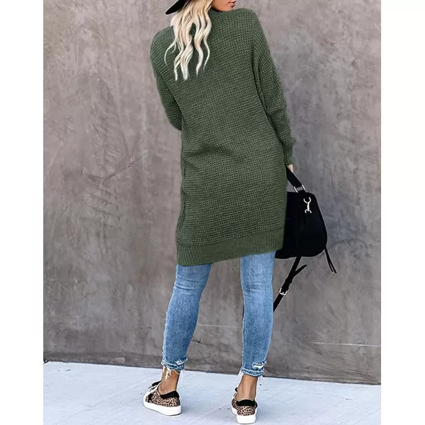 imageZESICA Womens 2024 Fall Long Sleeve Open Front Cardigans Casual Lightweight Soft Chunky Knit Draped Sweaters OuterwearsGreen