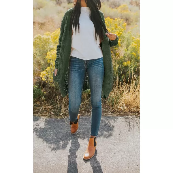 imageZESICA Womens 2024 Fall Long Sleeve Open Front Cardigans Casual Lightweight Soft Chunky Knit Draped Sweaters OuterwearsGreen