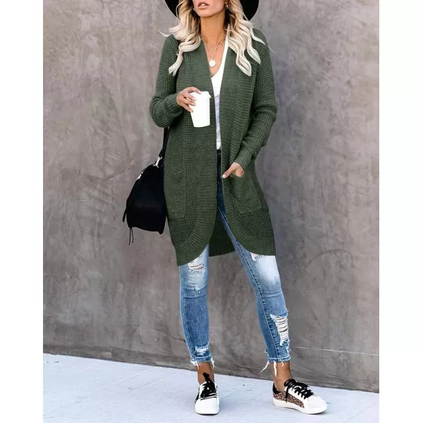 imageZESICA Womens 2024 Fall Long Sleeve Open Front Cardigans Casual Lightweight Soft Chunky Knit Draped Sweaters OuterwearsGreen