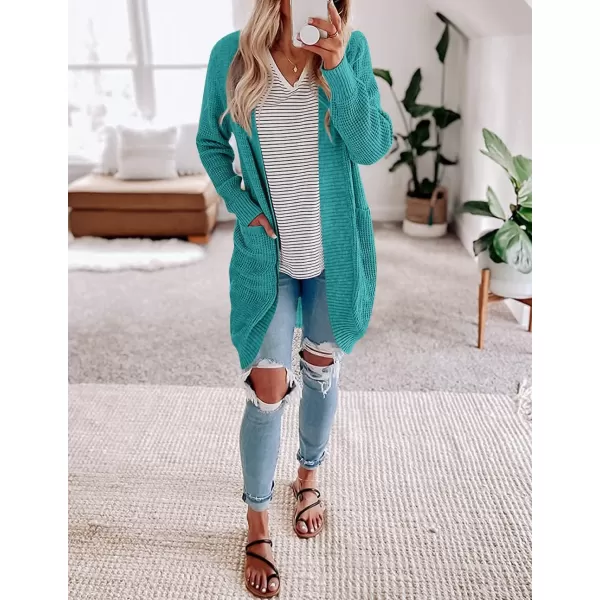 imageZESICA Womens 2024 Fall Long Sleeve Open Front Cardigans Casual Lightweight Soft Chunky Knit Draped Sweaters OuterwearsLakegreen