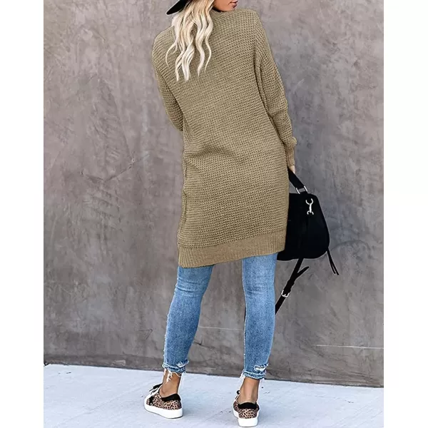 imageZESICA Womens 2024 Fall Long Sleeve Open Front Cardigans Casual Lightweight Soft Chunky Knit Draped Sweaters OuterwearsLightkhaki