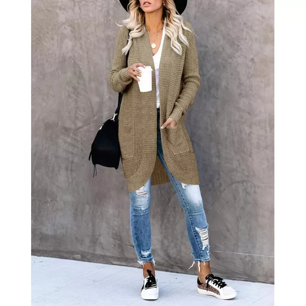 imageZESICA Womens 2024 Fall Long Sleeve Open Front Cardigans Casual Lightweight Soft Chunky Knit Draped Sweaters OuterwearsLightkhaki