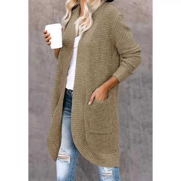 imageZESICA Womens 2024 Fall Long Sleeve Open Front Cardigans Casual Lightweight Soft Chunky Knit Draped Sweaters OuterwearsLightkhaki