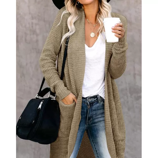 imageZESICA Womens 2024 Fall Long Sleeve Open Front Cardigans Casual Lightweight Soft Chunky Knit Draped Sweaters OuterwearsLightkhaki