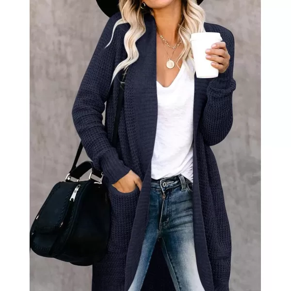 imageZESICA Womens 2024 Fall Long Sleeve Open Front Cardigans Casual Lightweight Soft Chunky Knit Draped Sweaters OuterwearsNavy